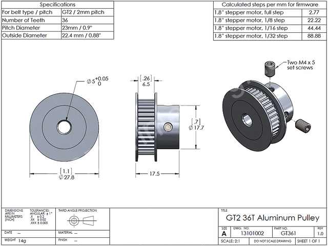 Широкий шкив для ремня GT2